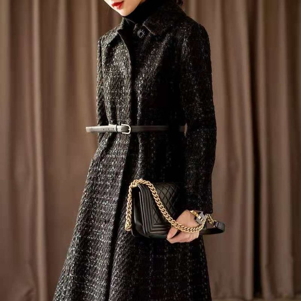 NEW Chanel Style Tweed Long Coat - with Silk Lining (no belt)